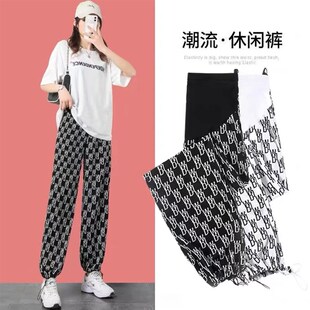 孕妇裤子夏季薄款外穿网红两穿运动休闲裤束脚打底冰丝阔腿裤夏装