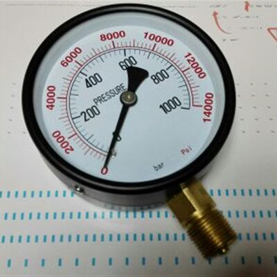 指针式双刻度指示测量压力用压力表 0-1000bar  0-14000psi y-100