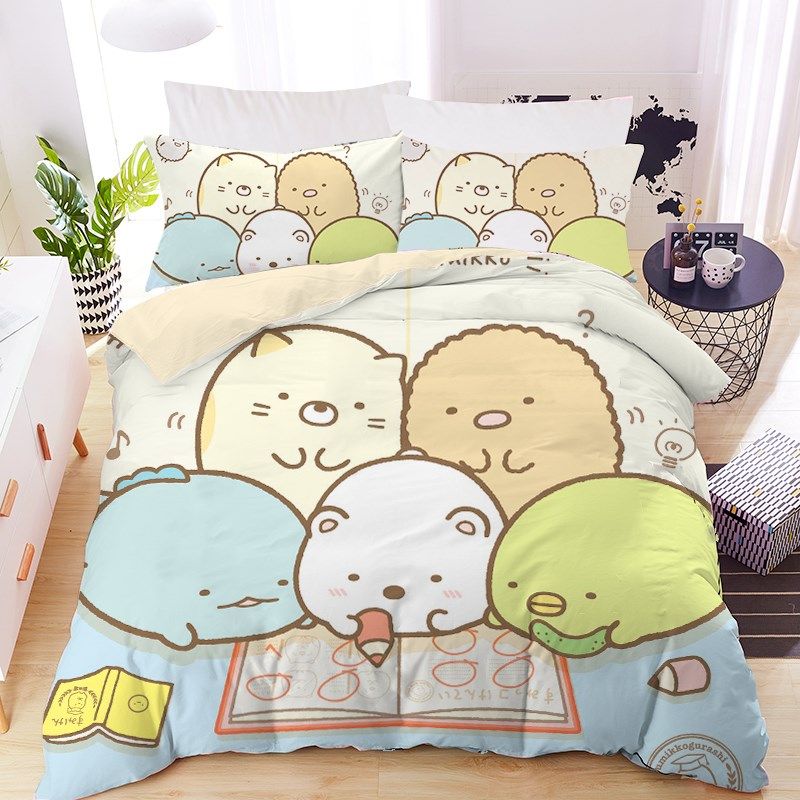 可爱卡通角落生物全棉床单四件套1.5m双人儿童被套被单纯棉三件套