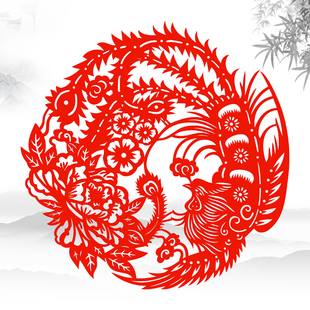 龙凤剪纸窗花双面红色不干胶凤凰贴画生肖龙贴纸植绒布喜庆门贴
