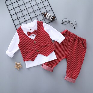 儿童西装1男童装套装2秋季西服三件套3宝宝英伦礼服4岁小孩春装潮