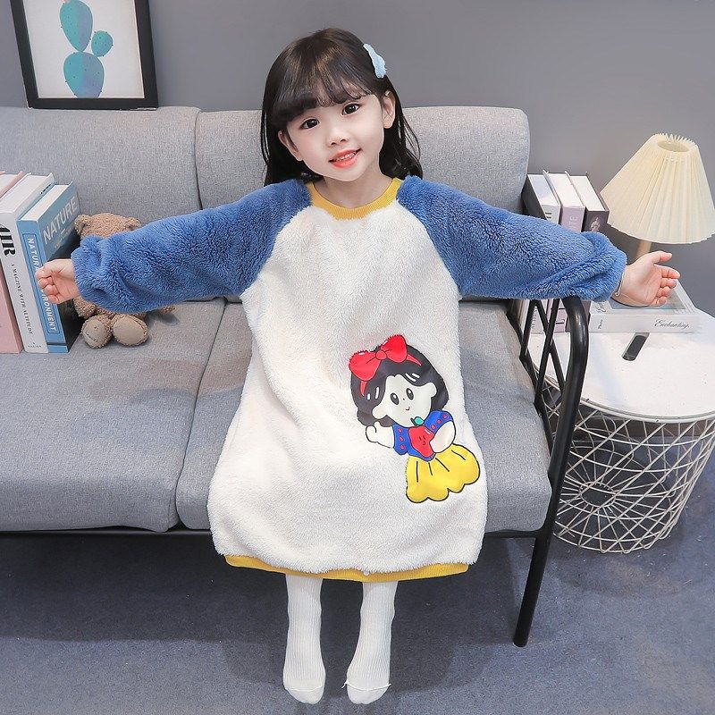 女孩子睡袋裙袍衣秋冬季2025新款宝宝儿童珊瑚绒法兰加绒白雪公主