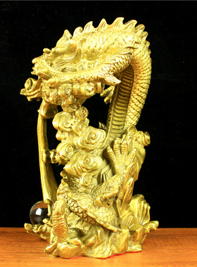 纯铜单龙戏珠龙王金龙青龙黄铜龙摆件家居饰品工艺品办公室桌面摆