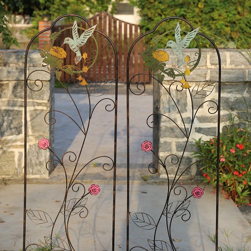 复古铁艺爬架栅栏可爱小鸟爬藤植物攀爬架支架花架子阳台庭院围栏
