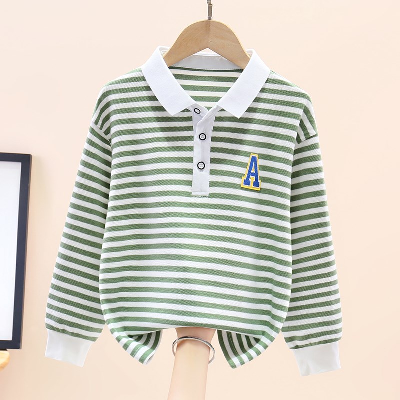 男女童长袖t恤春秋中大童男孩翻领休闲儿童黑白条纹polo衫打底衫