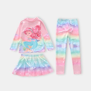 儿童泳装夏季分体防晒女童游泳服长袖长裤中小童学生学游泳泳衣