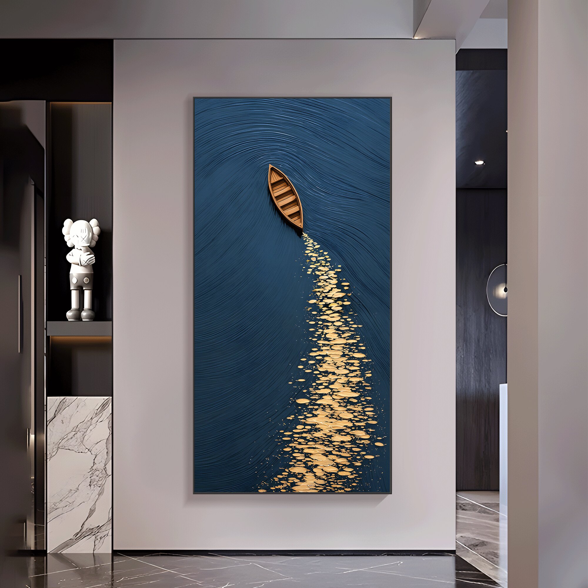 亿笔一画《金波引航》现代简约风景入户玄关装饰画风走廊过道挂画