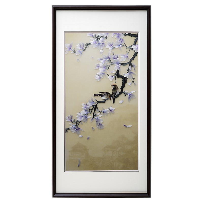 苏州刺绣挂画玉兰花新中式装饰画纯手工苏绣客厅书房玄关成品带框图片