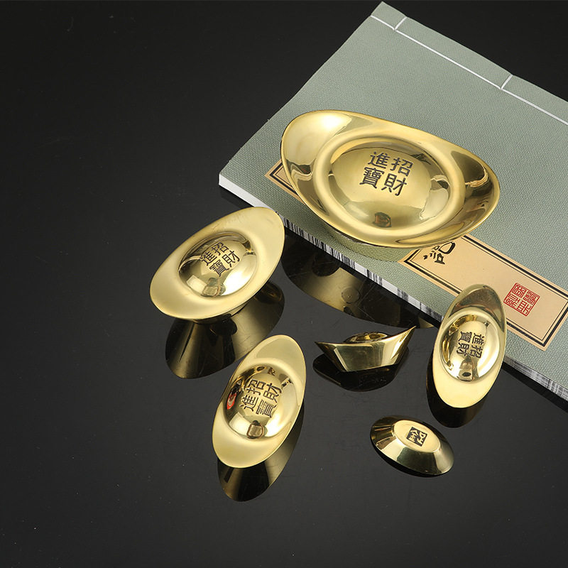 纯铜金元宝摆件招财大号小仿真黄铜实心元宝供桌乔迁结婚家用客厅