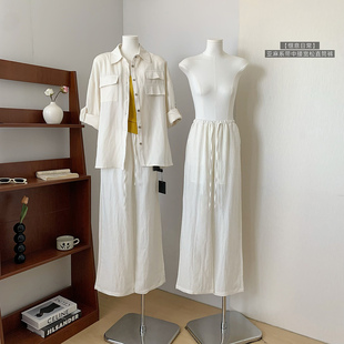 女春夏休闲长裤 亚麻系带中腰宽松直筒裤 Sh0p惬意日常 Fart