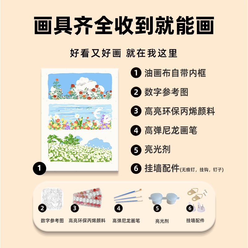 春日系风景数字油画diy填充填色手工绘花卉丙烯油彩画装饰画图片