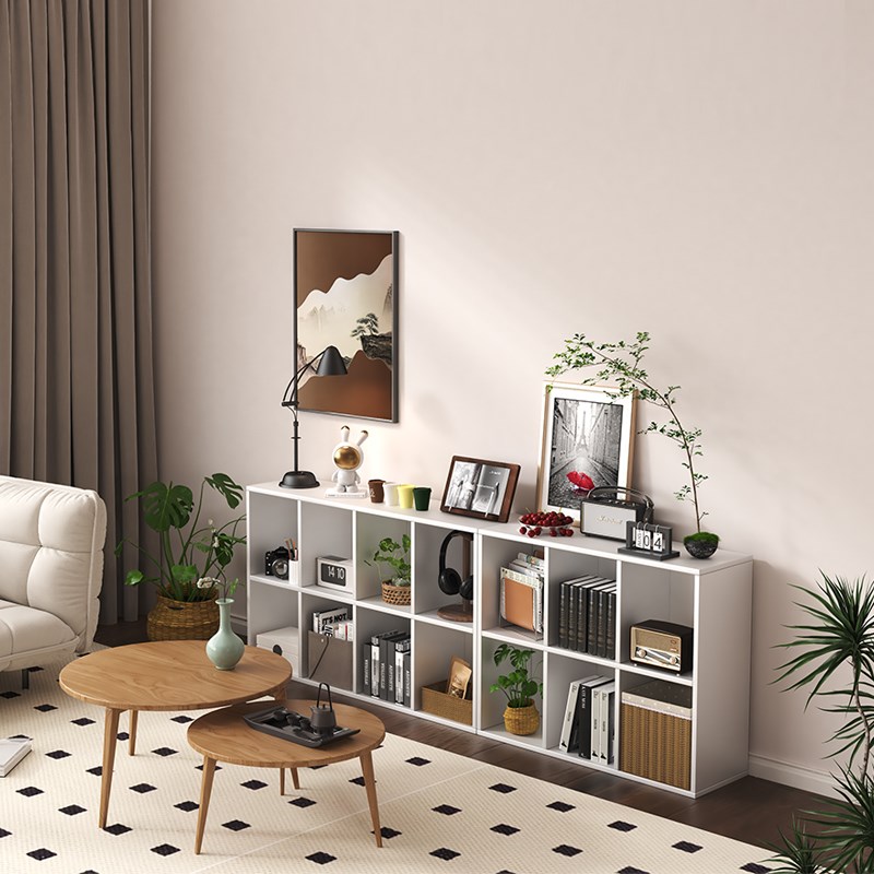 中古柜实木生态板落地格子矮柜靠墙一体书架自由组合置物储物收纳