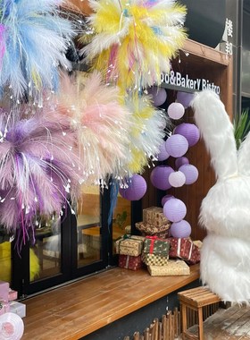 白色毛绒兔子春夏橱窗置景清新摆件模型网红美陈列订婚礼拍照道具