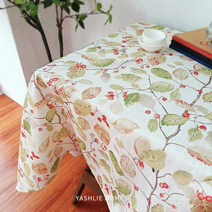 YHLIE  小野果棉麻印桌布茶几餐桌垫布长方形圆形装饰背景布