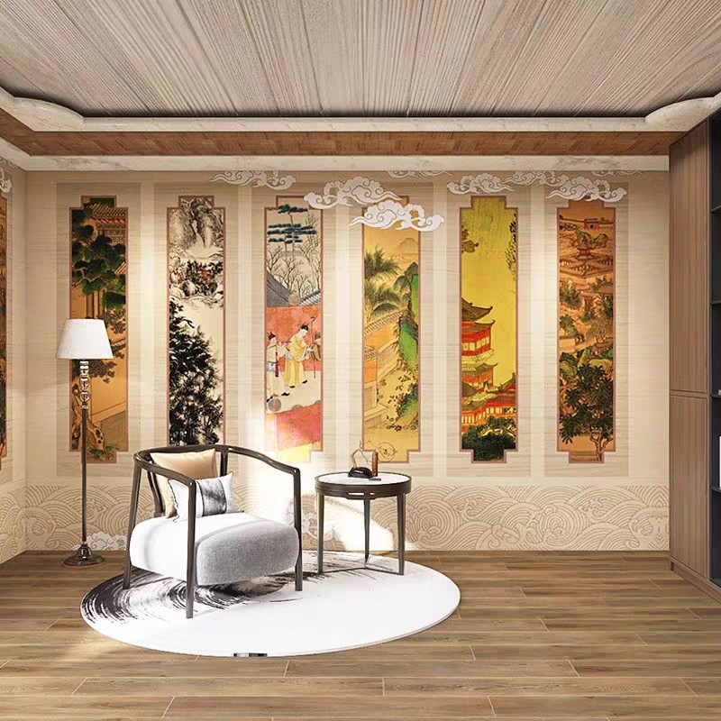 新国画仙鹤壁纸酒店别墅端墙布覆古卧室客厅壁纸定制壁画d