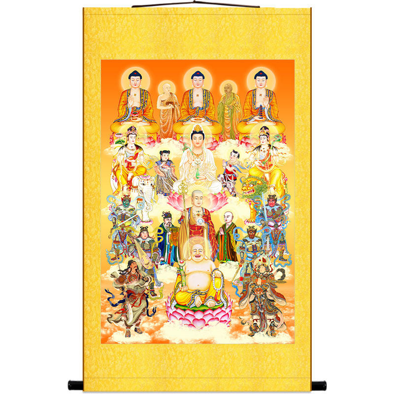 高全堂佛满堂佛菩萨画像挂画 众佛图全佛图 佛堂供奉水陆卷轴画