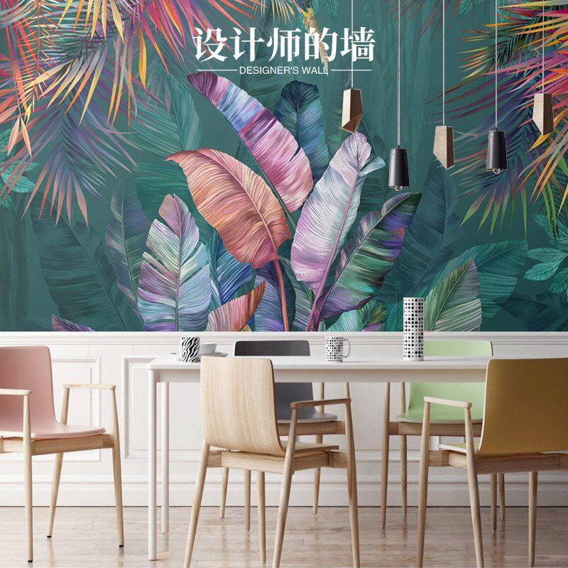 东南亚热带电视背景墙壁纸芭蕉叶墙纸墙布级感背景布壁布