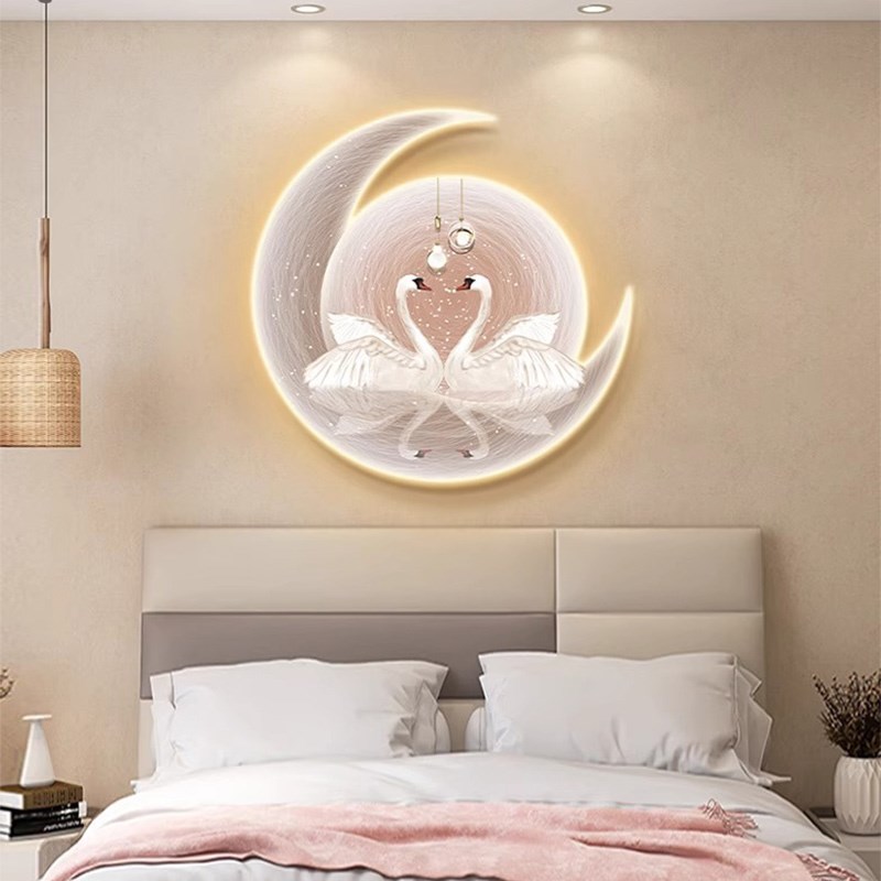 带灯22新款床头画卧室装饰画天鹅温馨婚房LED氛围灯画高级挂画