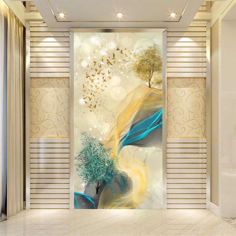 2020新款立体玄关壁纸走廊背景墙纸现代D壁画书房竖版8D过道