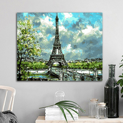 diy数字油画风景定制客厅减压手工填充填色巴黎铁塔油彩装饰画