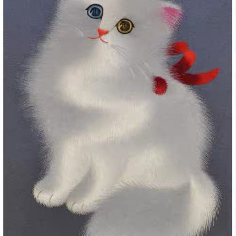 苏绣刺绣di初学 白色猫手工自学装饰画 送刺绣针法教程