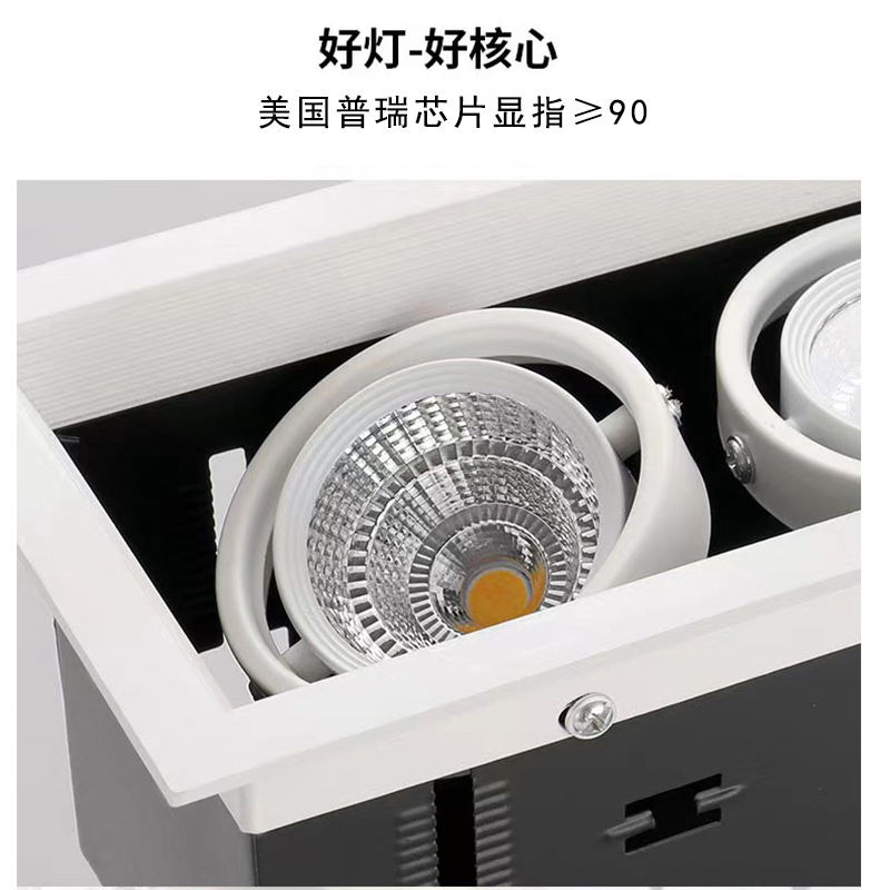 led斗胆灯双头射灯单头三头格栅悬吊式天花板天花孔灯方形嵌入式C