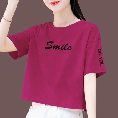 夏季100纯棉短袖t恤女短款上衣女