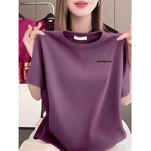 100纯棉女士t恤短袖夏季韩版宽松洋气减龄时尚休闲气质印花上衣女