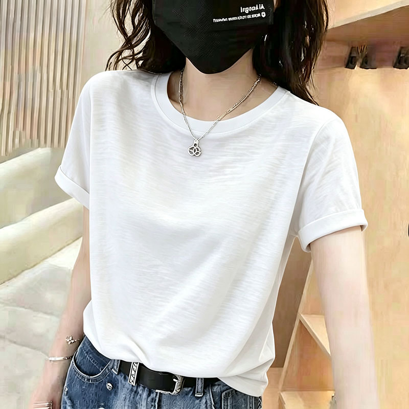 纯棉短袖潮流T恤女新款夏季圆领洋气韩版遮肉气质休闲上衣ins