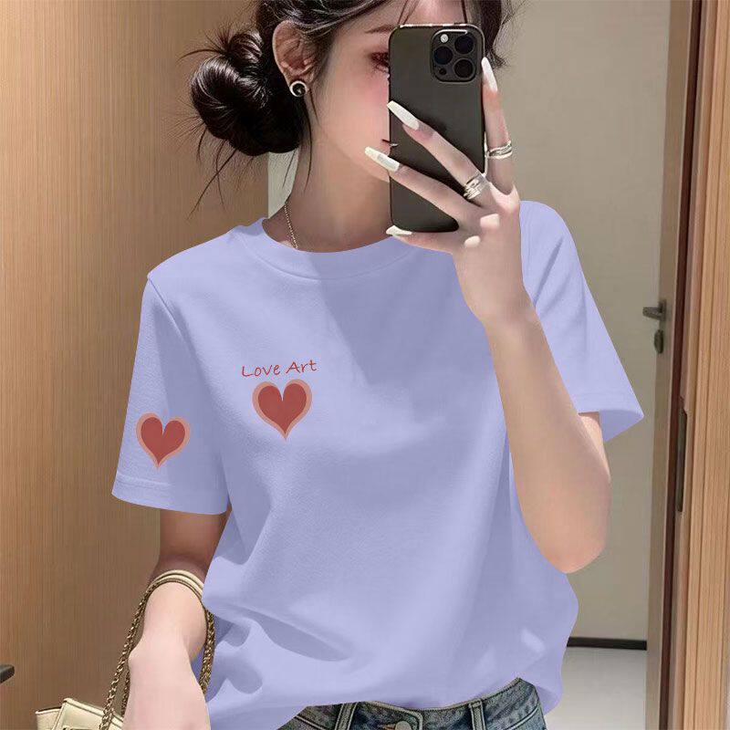 100纯棉短袖t恤女夏季时尚宽松百搭洋气休闲简约韩版通勤女装上衣