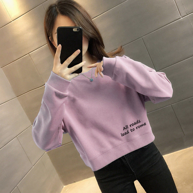 100纯棉短款卫衣女春秋款上衣女