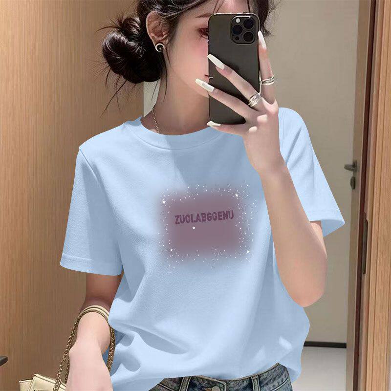 夏季圆领印花纯棉t恤女韩版通勤洋气宽松慵懒风ins气质短袖上衣女