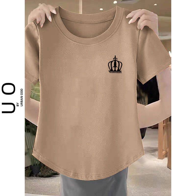 纯棉女士t恤短袖韩版宽松大码遮肉洋气简约ins印花体恤衫外穿上衣