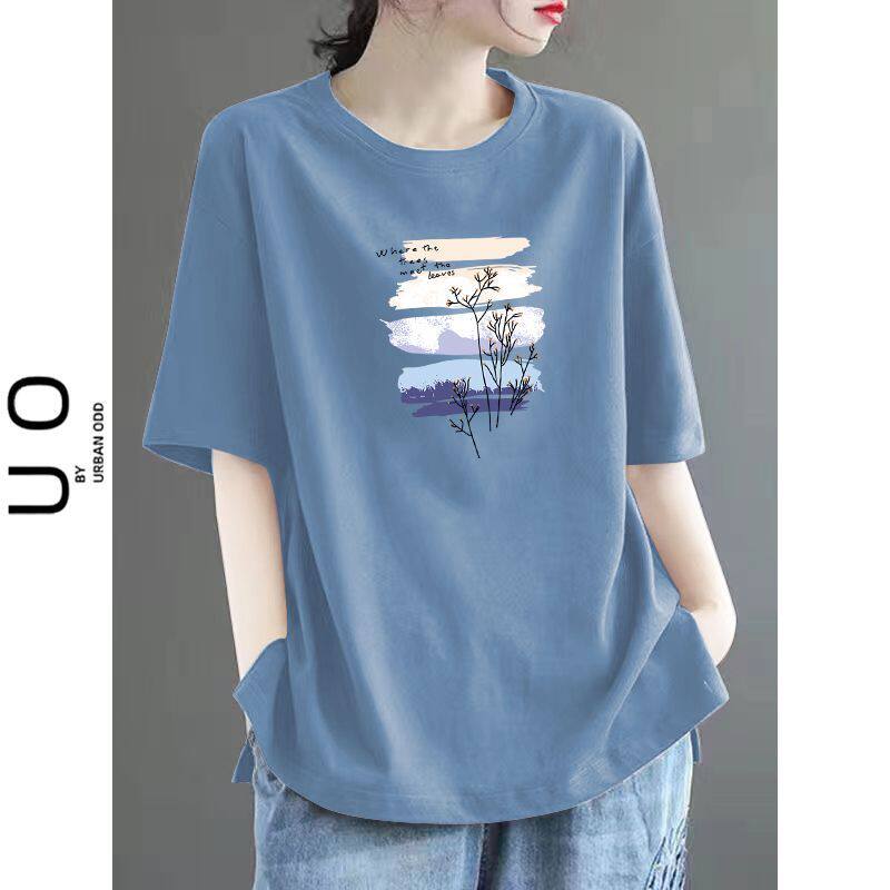夏季中长款开叉纯棉t恤女