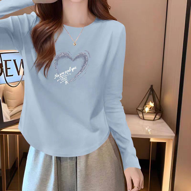 圆领纯棉t恤长袖打底衫女春秋款