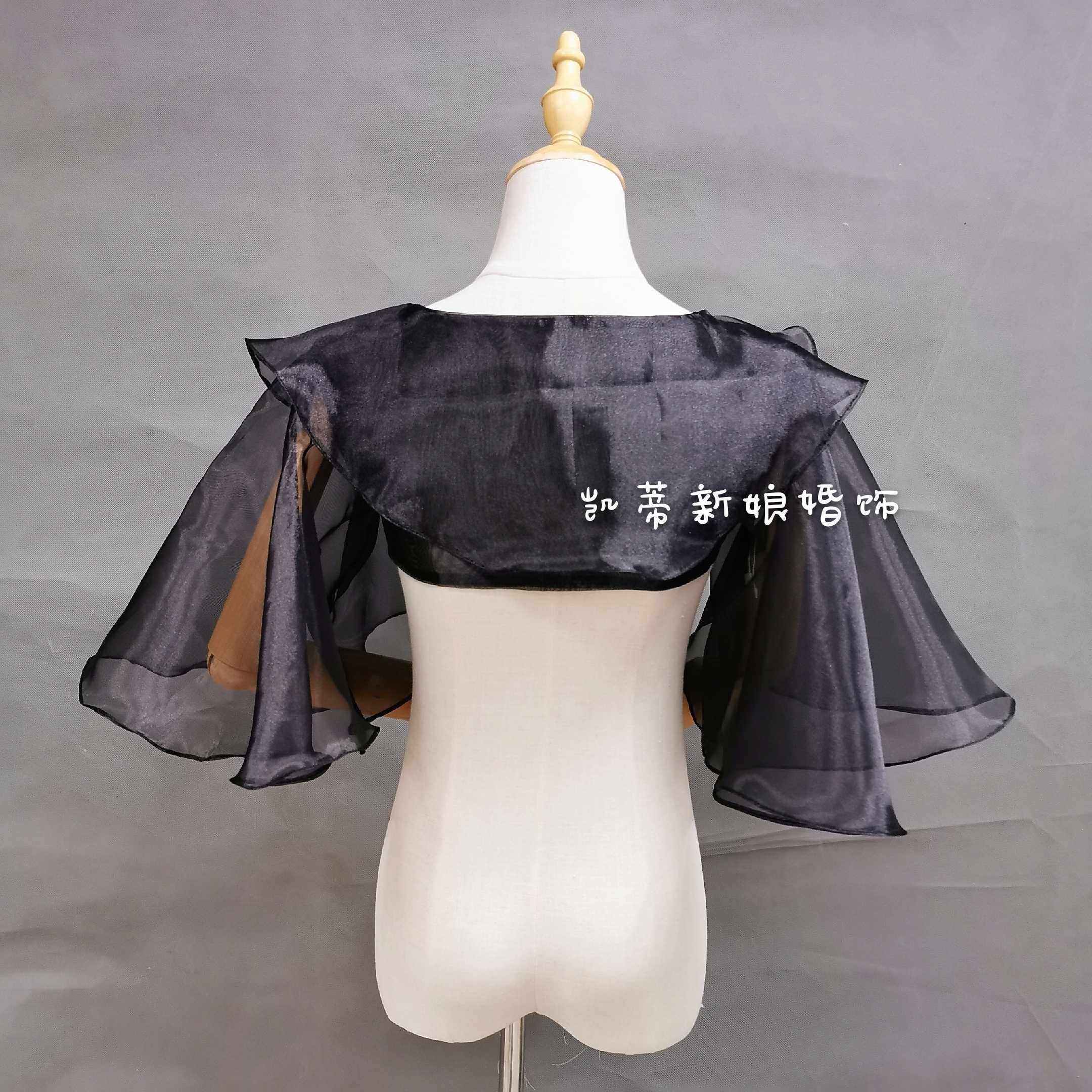 新款婚纱礼服配饰黑色大喇叭袖端型设计欧根纱披肩有白色