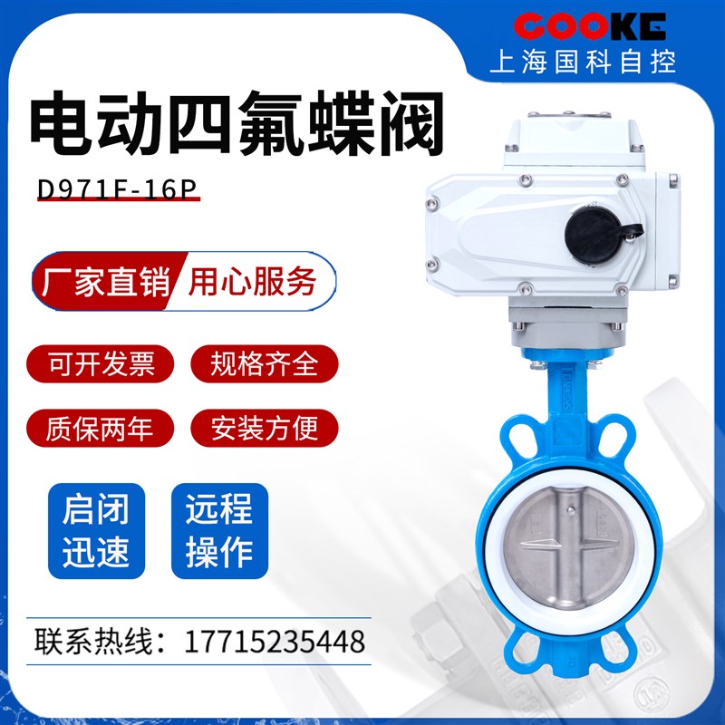 D971F-1P电动衬氟蝶四氟对夹软密封0板防爆调节门220/2V