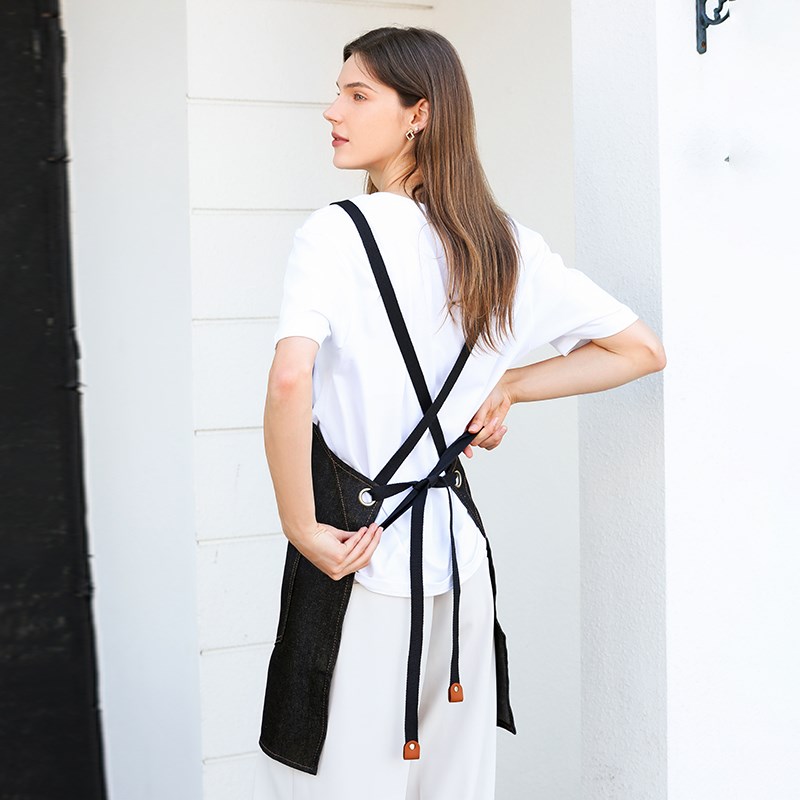 防水牛仔帆布围裙定制印字餐饮咖啡师奶茶烘培花艺店美发工作服