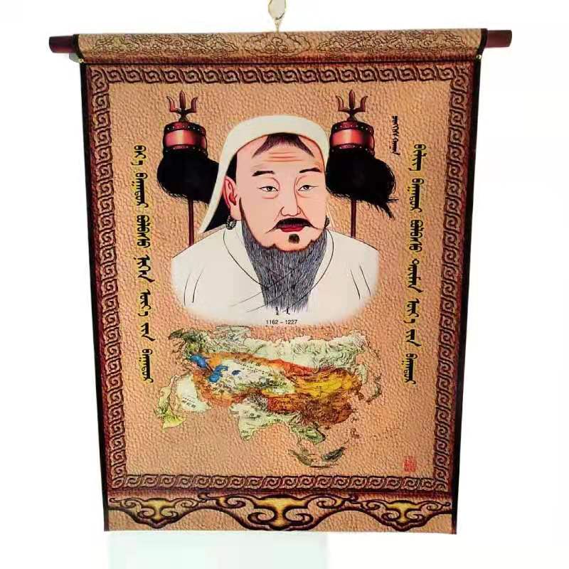 蒙古族新款成吉思汗皮革彩印装饰画民族特色皮画室内墙画