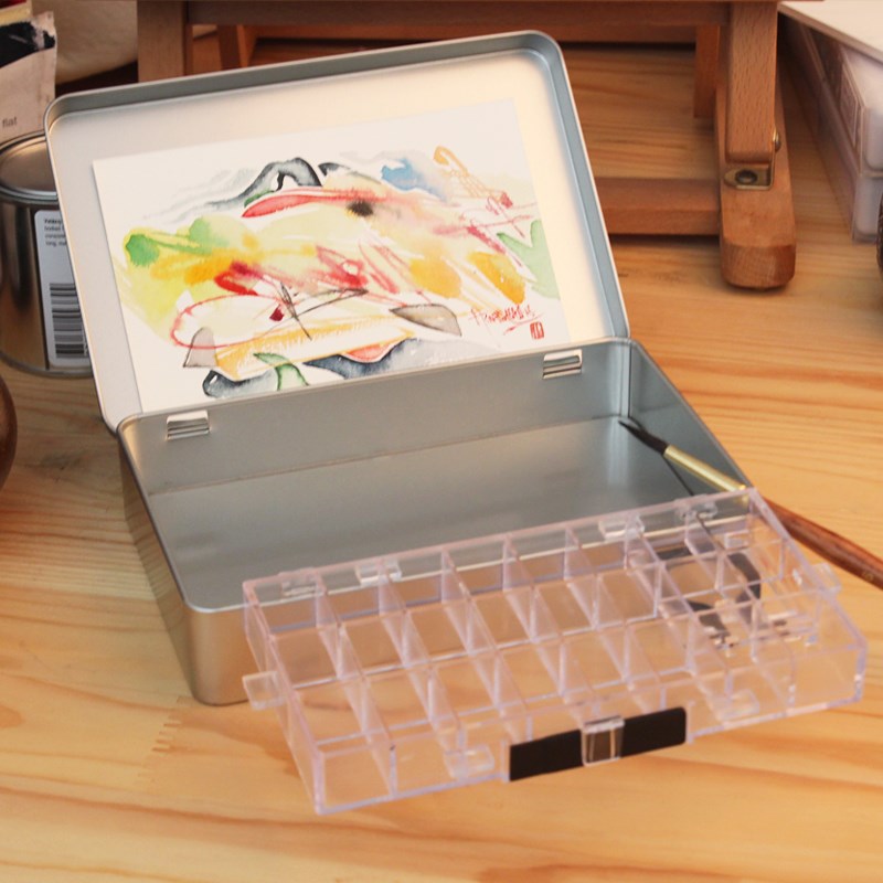 水彩颜料保湿调色盒24格36格50格便携专用写生调色灌装颜料分装盒