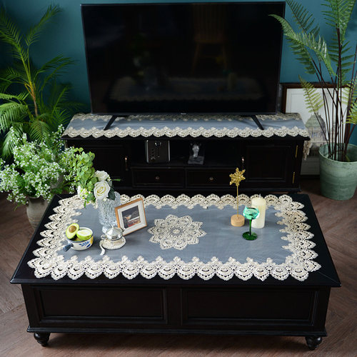 蕾丝茶几桌布长方形餐桌垫布防尘盖布网纱餐桌装饰垫欧式茶几台布