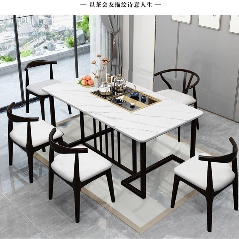 桌椅一体铁艺泡茶台岩板茶桌椅现代小茶几办公室茶具装