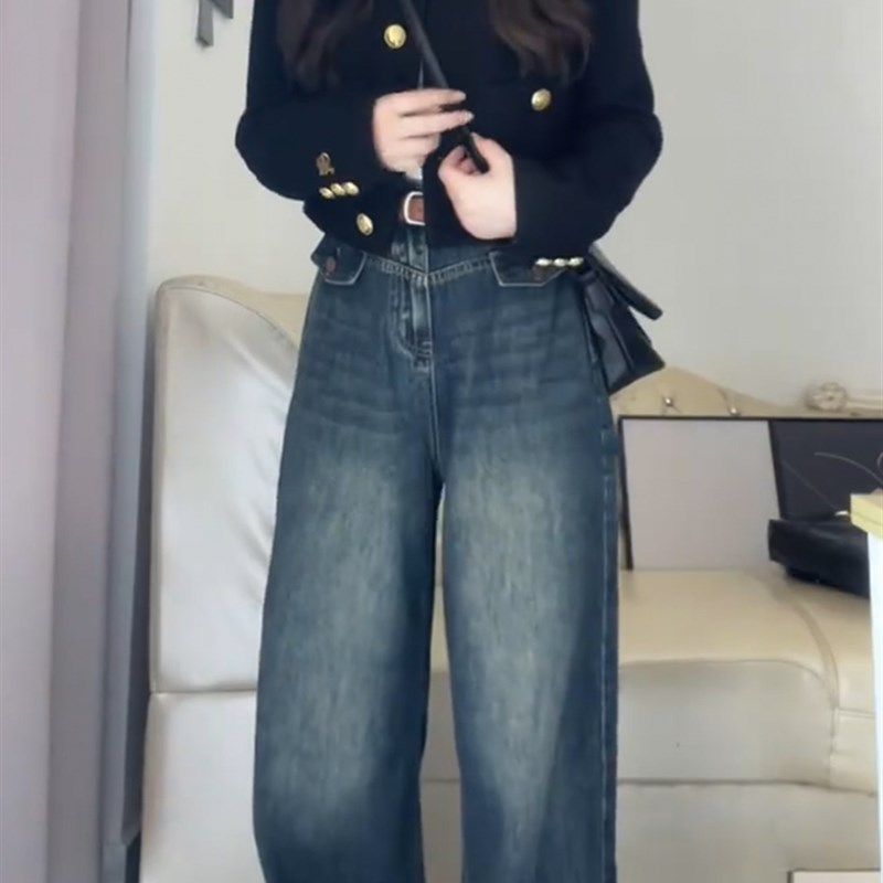 复古蓝阔腿牛仔裤春款女胖mm大码梨形身材显瘦高腰设计感直筒裤子,女装/女士精品,大码裤装,淘宝优惠券,粉丝福利购,淘宝优惠卷