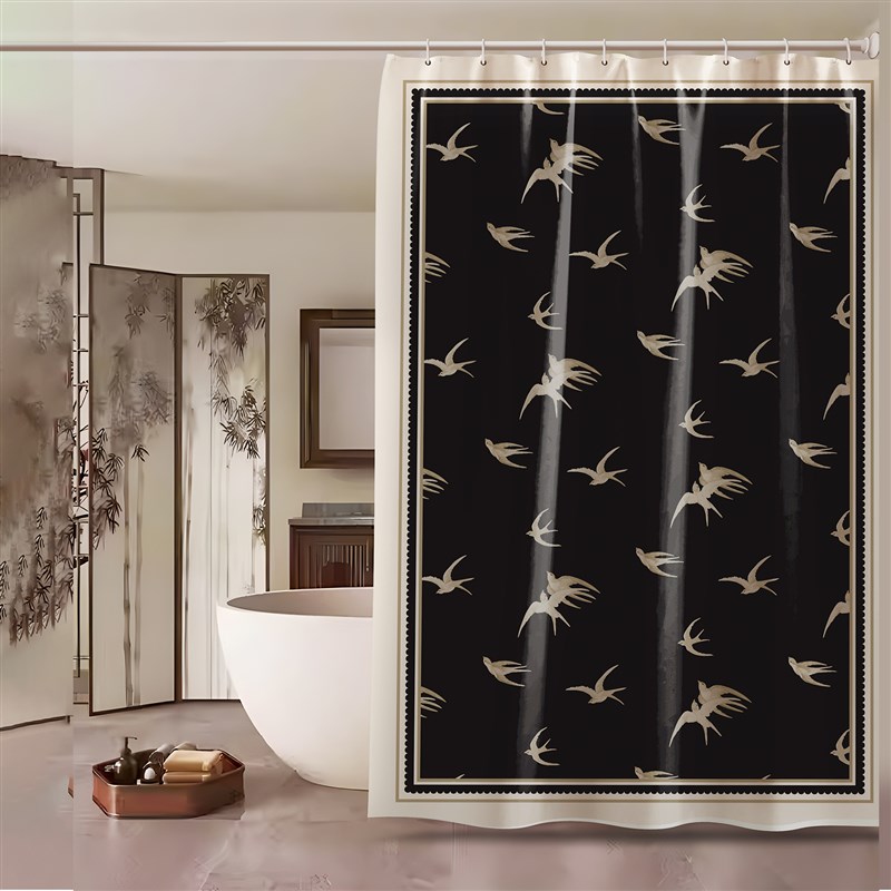 燕南飞复古法式浴帘防水防霉套装免打孔洗澡浴室卫生间隔断门帘