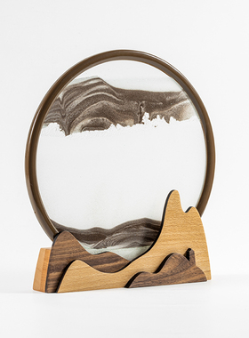 马鹿创意流沙画高山流水沙漏客厅办公室摆件新中式装饰品定制礼物