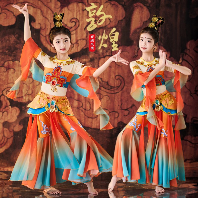 儿童敦煌飞天舞蹈演出服女童飘逸中国风古典舞反弹琵琶表演服