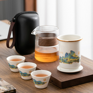 旅行茶具小套装 便携式 户外玻璃个人专用泡茶壶茶杯简易露营快客杯
