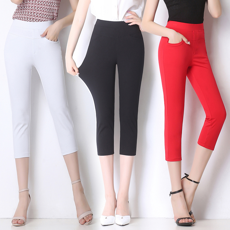 2021春夏薄款四面弹力高腰七分裤女宽松小直筒裤中老年妈妈休闲裤