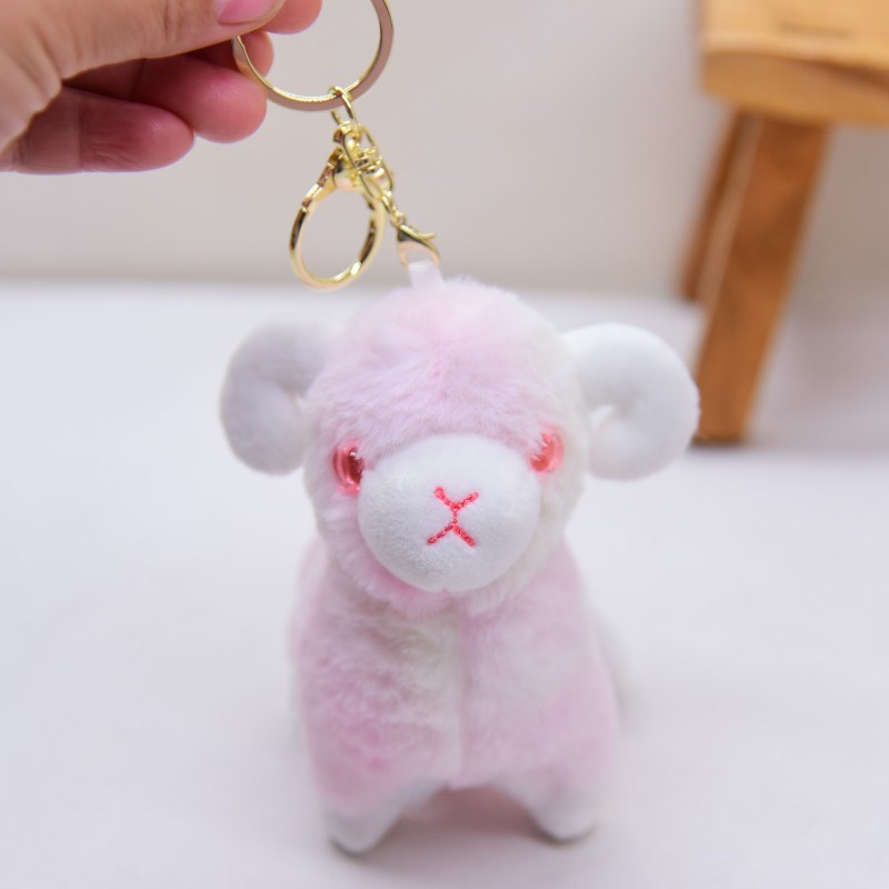 新款五彩绵羊挂件毛绒玩具小羊钥匙扣羊驼玩偶包包饰品少女心挂饰