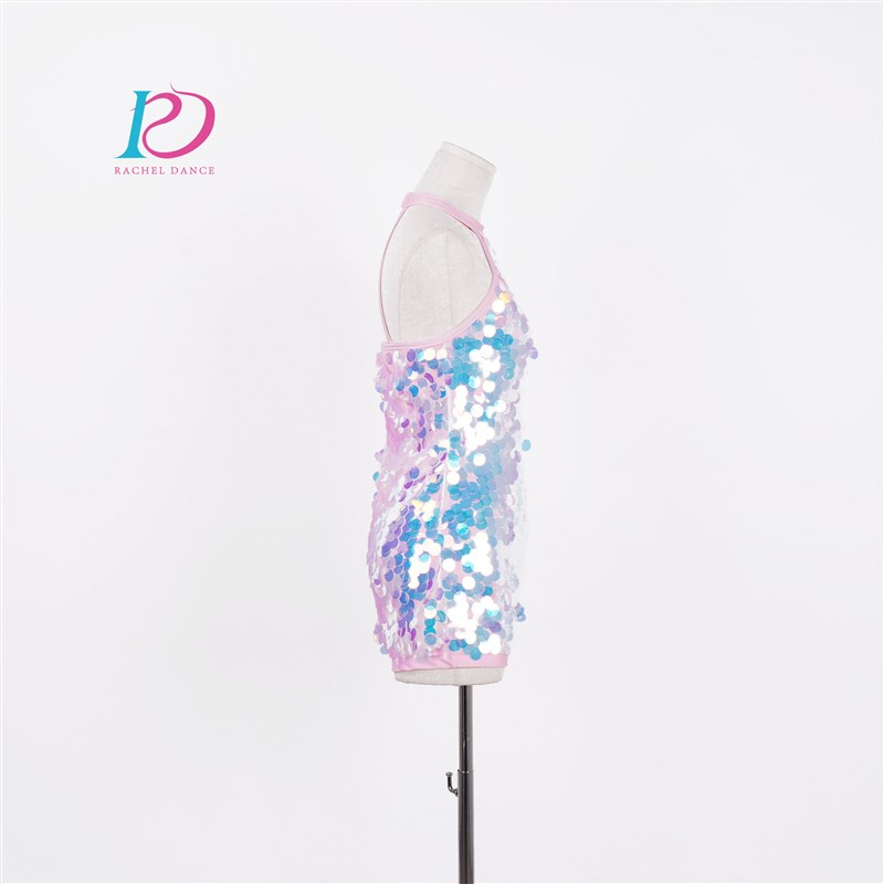 芮其儿成人拉丁舞表演服鱼鳞大亮片背带舞蹈裙儿童舞蹈比赛表演服